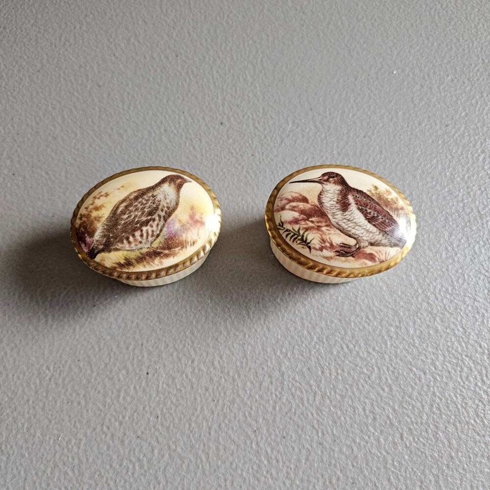 Aynsley Bone China Oval Bird Mini Trinket Box Set of 2 England Quail Snipe